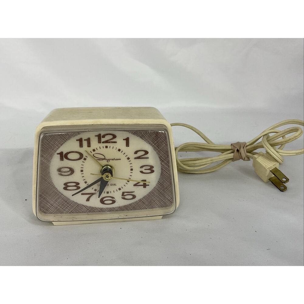 VTG VINTAGE INGRAHAM TAN BROWN ELECTRIC ALARM CLOCK
